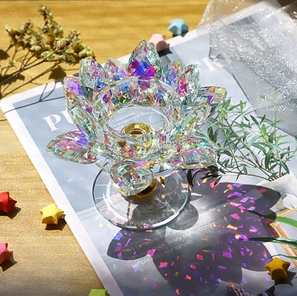 Lotus Petals Votive Candle Stand with Glass Base Lotus Tea candle h… - Picture 6 of 10